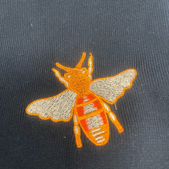 Embroidered bee sweater dress worn once black/orange orange ribbon trim XS - Picture 5 of 6